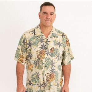GreatLand Ivory Hawaiian Tropical Mens Shirt Sz XL